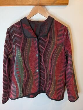 Reversibles Reversible Jacket Burgundy Southwestern Tribal Print Artsy Boho M
